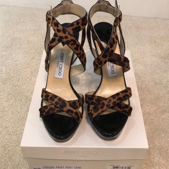 Jimmy Choo Leopard Print Platform Sandals - Picture 1 of 5